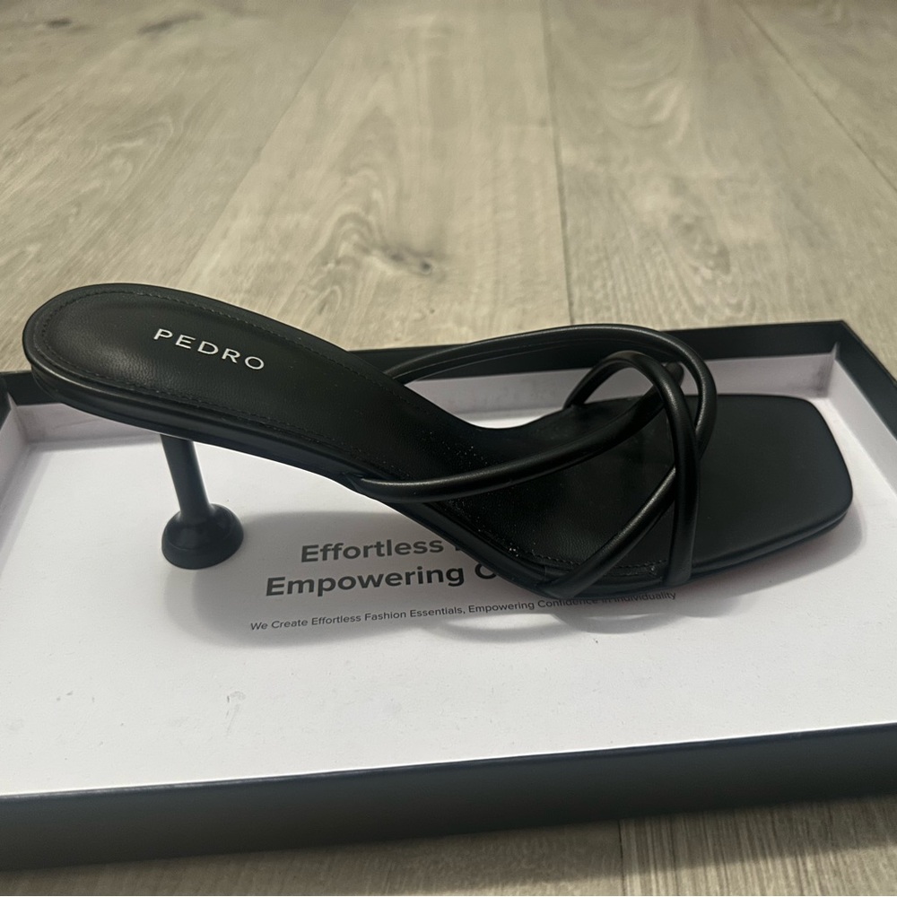 Black Strappy Heeled Mules